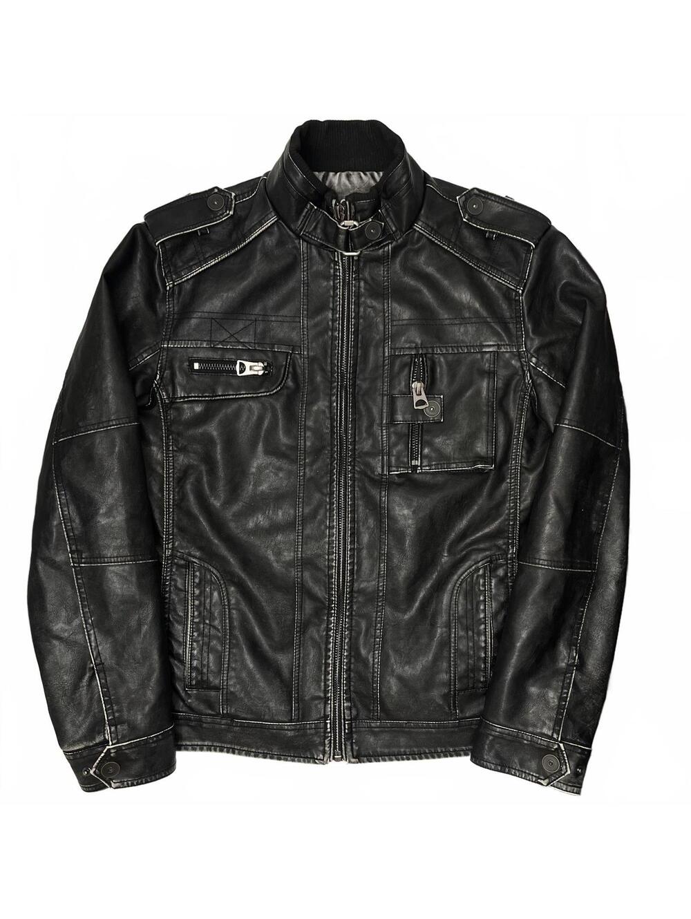 David Outwear Men's Black Faux Leather Biker Jacket Sz M Grunge Punk Emo Rock